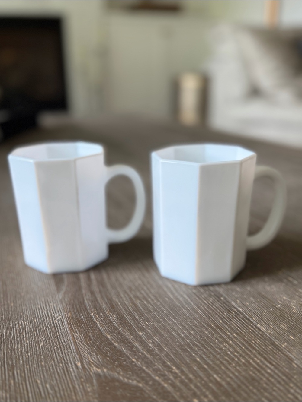 ⁠Vintage 1980s Arcoroc France Octime White Milk Glass Mugs - Set of 2